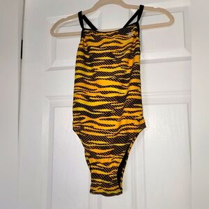 TYR Pull On Yellow and Black Striped Swimsuit